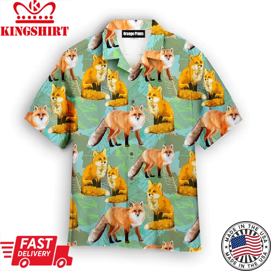 Fox Autumn Leaves Trendy Hawaiian Shirt For Aloha Shirt