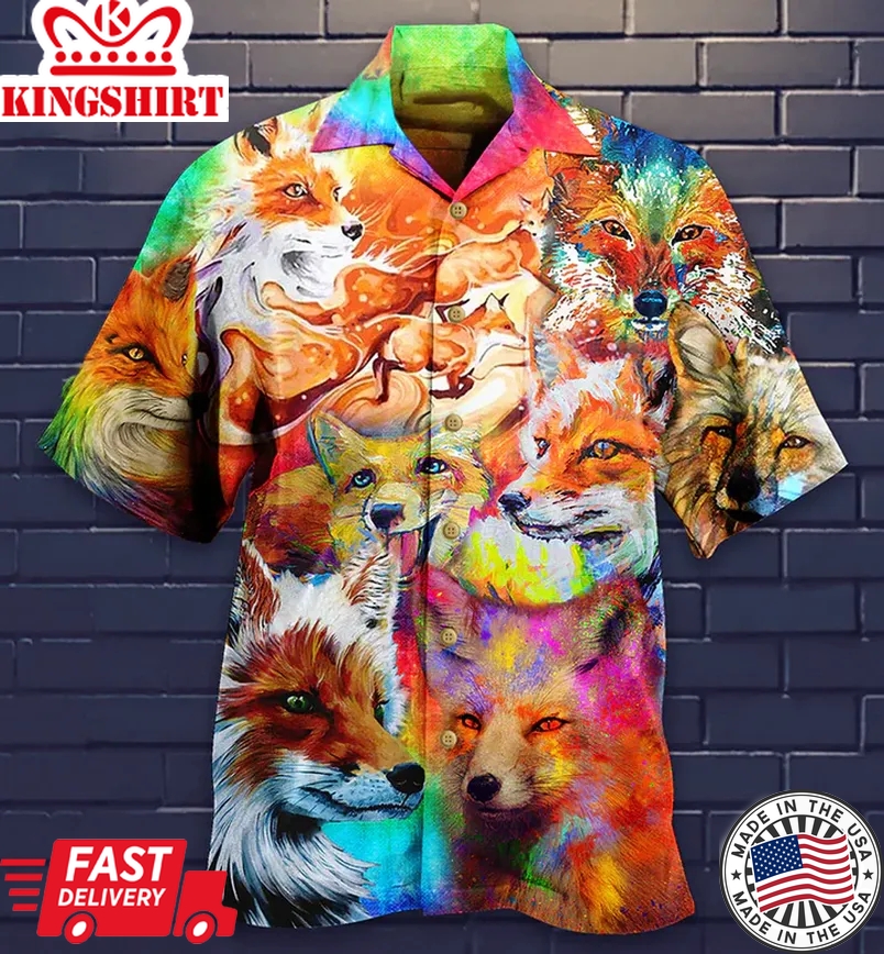 Fox Beautiful Painting Style Trendy Hawaiian Shirt 3D, Fox Lover Trendy Hawaiian Shirt For Summer Gifts