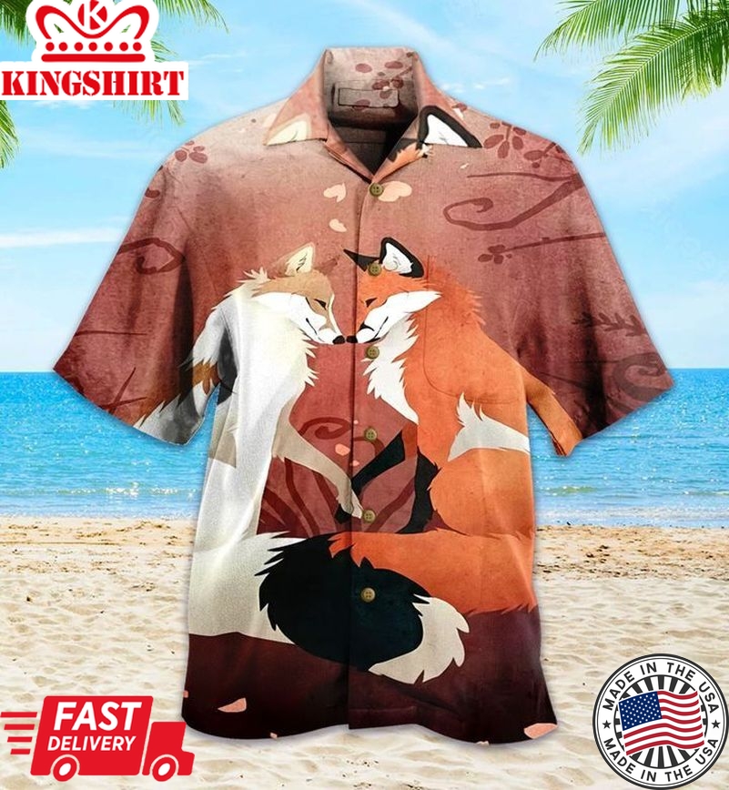 Fox Couple Nice Brown Trendy Hawaiian Shirt 3D, Fox Lover Trendy Hawaiian Shirt For Summer Gifts