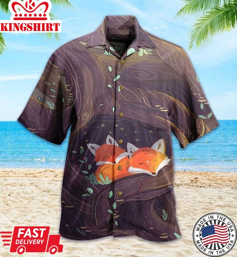 Fox Couple Sleeping Brown Trendy Hawaiian Shirt 3D, Fox Lover Trendy Hawaiian Shirt For Summer Gifts