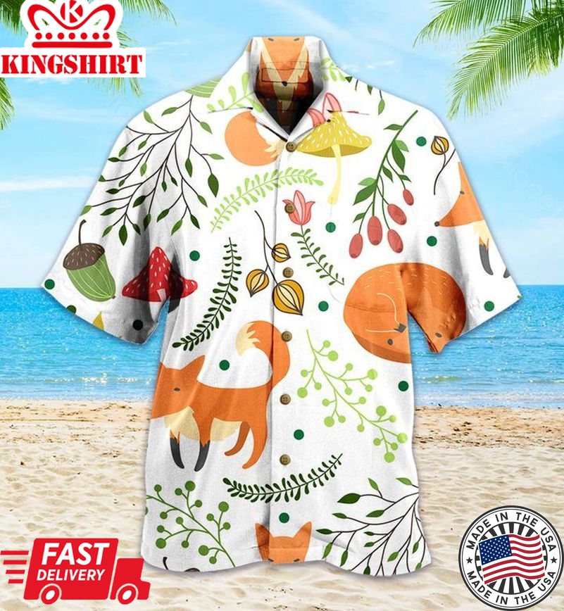 Fox Floral Orange Trendy Hawaiian Shirt 3D, Fox Lover Trendy Hawaiian Shirt For Summer Gifts