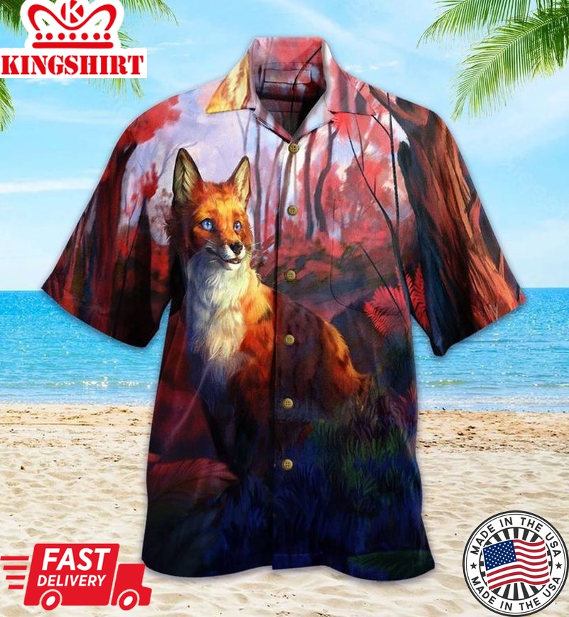 Fox Forest Orange Trendy Hawaiian Shirt 3D, Fox Lover Trendy Hawaiian Shirt For Summer Gifts