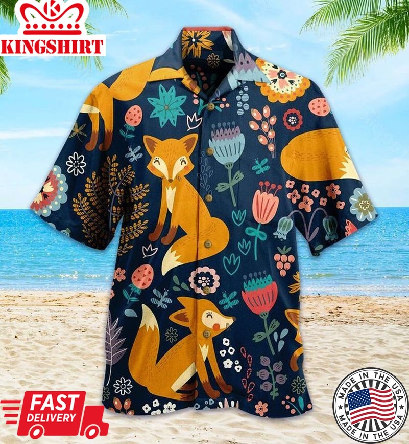 Fox In Forest Cute Colorful Trendy Hawaiian Shirt 3D, Fox Lover Trendy Hawaiian Shirt For Summer Gifts