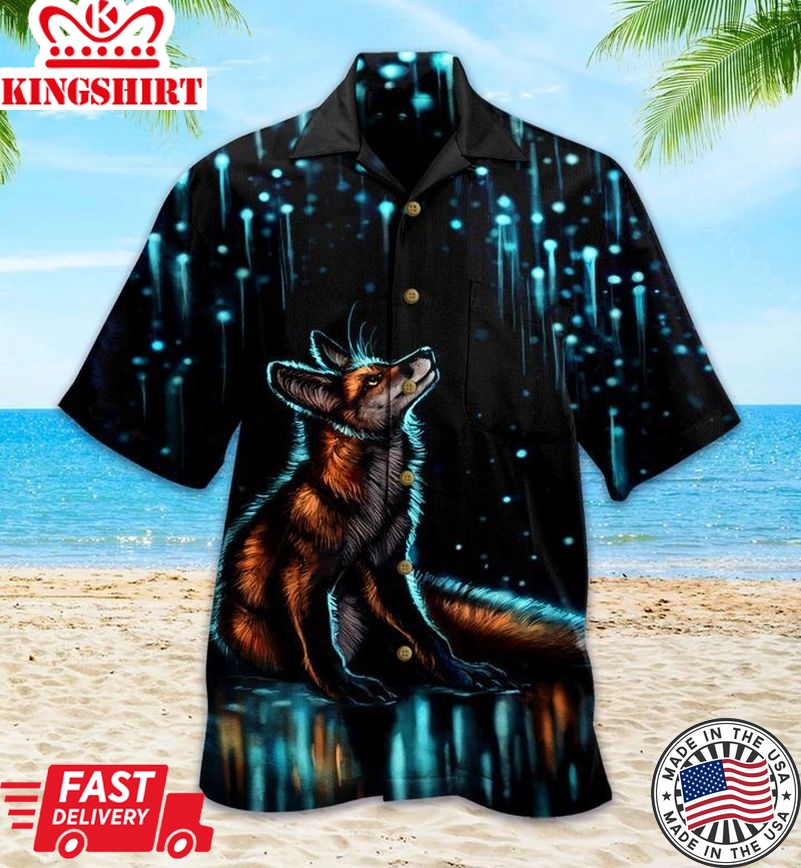 Fox Light Black Trendy Hawaiian Shirt 3D, Fox Lover Trendy Hawaiian Shirt For Summer Gifts