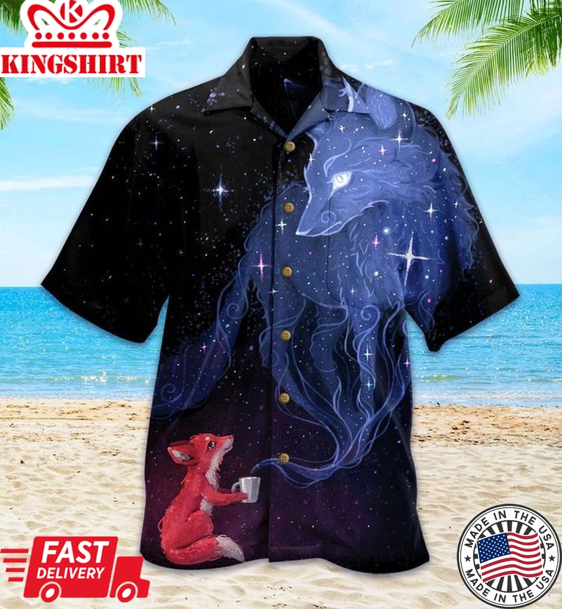 Fox Magic Black Trendy Hawaiian Shirt 3D, Fox Lover Trendy Hawaiian Shirt For Summer Gifts