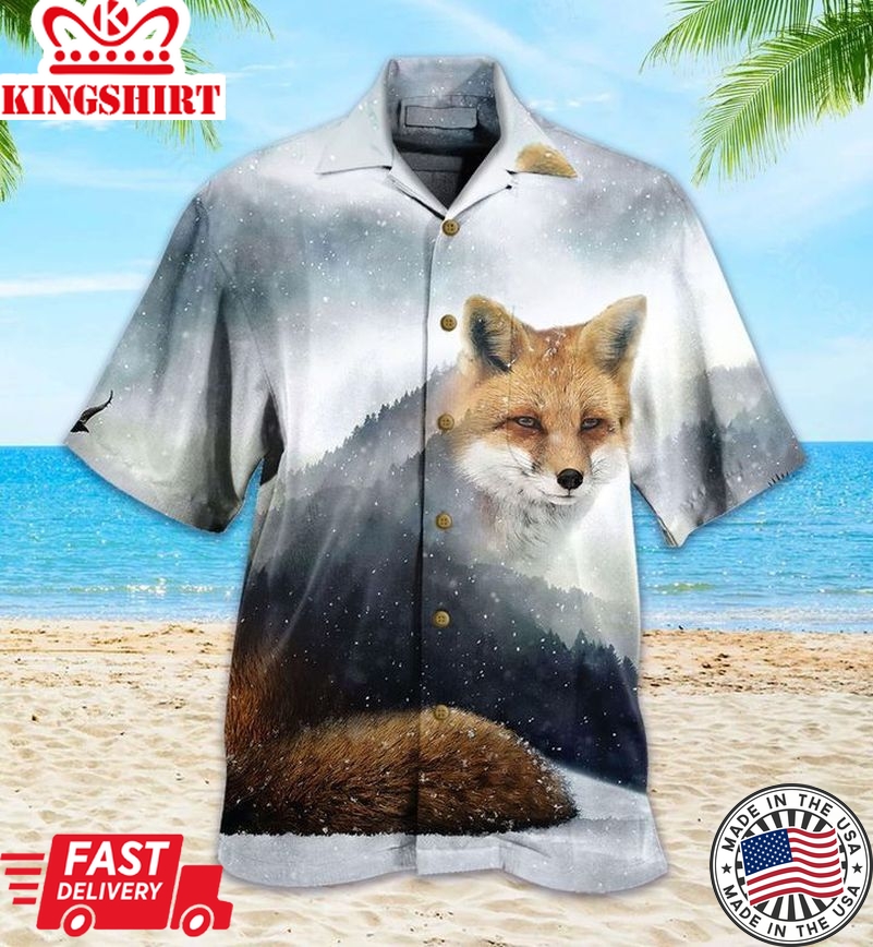 Fox Magic Forest Grey Trendy Hawaiian Shirt 3D, Fox Lover Trendy Hawaiian Shirt For Summer Gifts