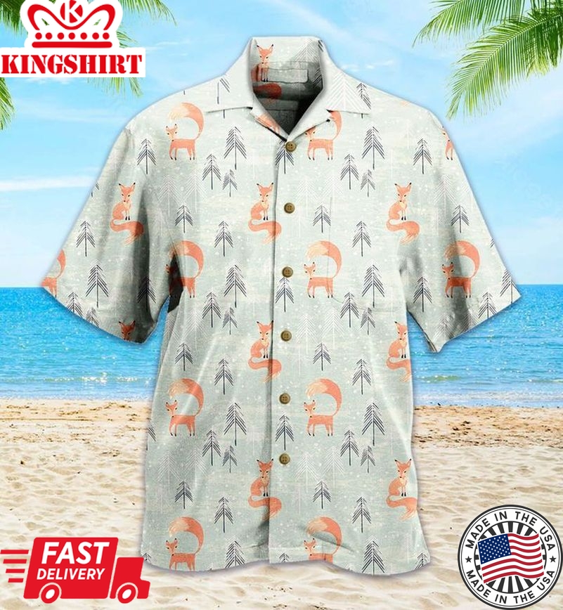 Fox Pattern Green Trendy Hawaiian Shirt 3D, Fox Lover Trendy Hawaiian Shirt For Summer Gifts