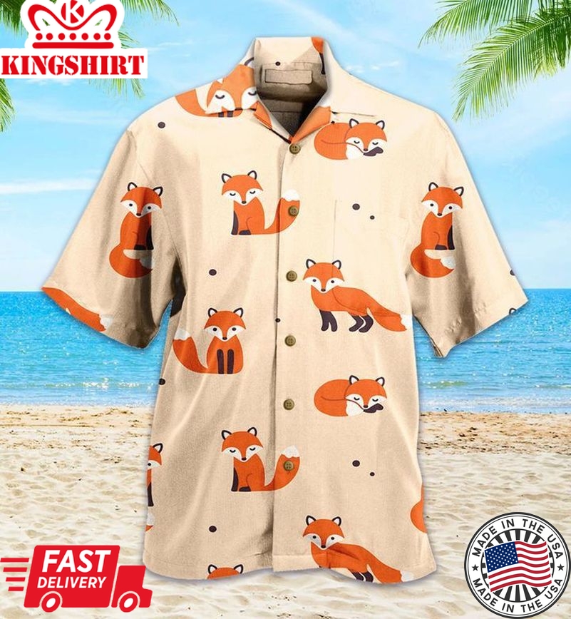 Fox Pattern Orange Trendy Hawaiian Shirt 3D, Fox Lover Trendy Hawaiian Shirt For Summer Gifts