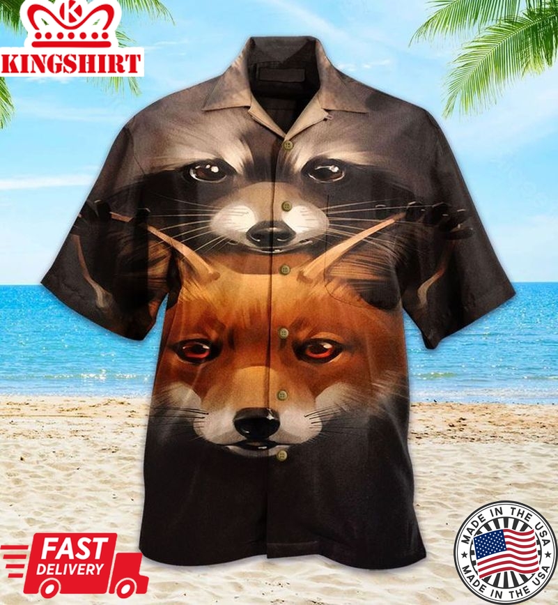 Fox Raccoon Brown Trendy Hawaiian Shirt 3D, Fox Lover Trendy Hawaiian Shirt For Summer Gifts