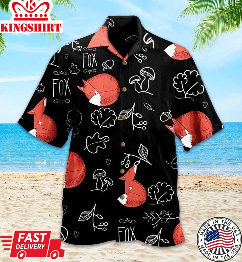 Fox Sleeping Fox Black Trendy Hawaiian Shirt 3D, Fox Lover Trendy Hawaiian Shirt For Summer Gifts