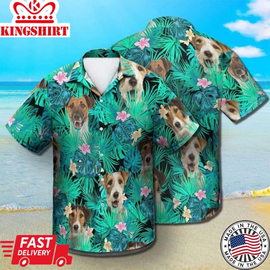 Fox Terrier Trendy Hawaiian Shirt, Dog Summer Leaves Trendy Hawaiian Shirt, Unisex Print Aloha Short Sleeve Casual Shirt Summer Gifts