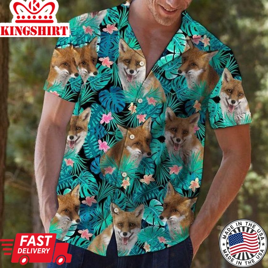 Fox Tropical Trendy Hawaiian Shirt, Fox Lover Trendy Hawaiian Shirt For Summer Gifts