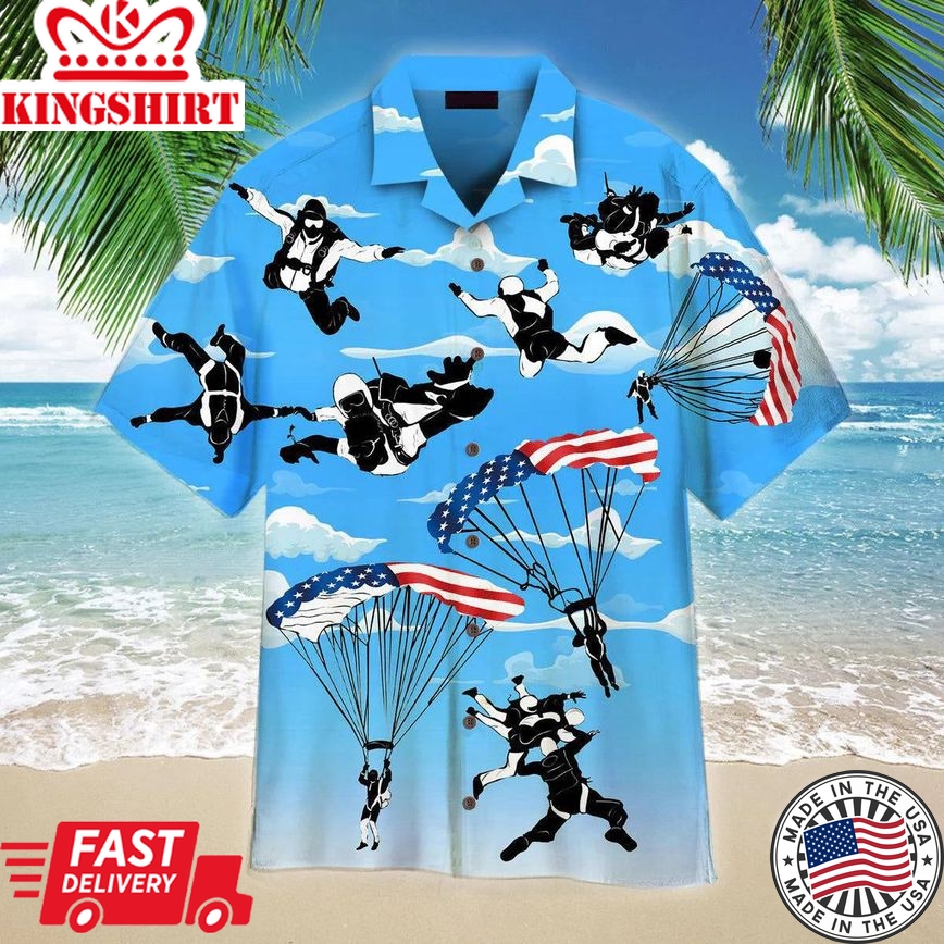 Free Skydiving American Flag Patriotism Aloha Hawaiian Shirt