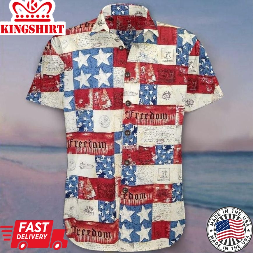 Freedom American Flag Patriotic Trendy Hawaiian Shirt