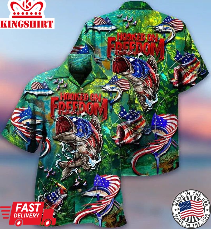 Freedom on the Line Hawaiian Shirt - Fishing Hooked On Freedom