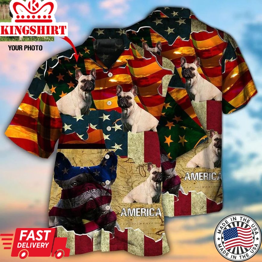 French Bulldog America Sunset Custom Photo Hawaiian Shirt