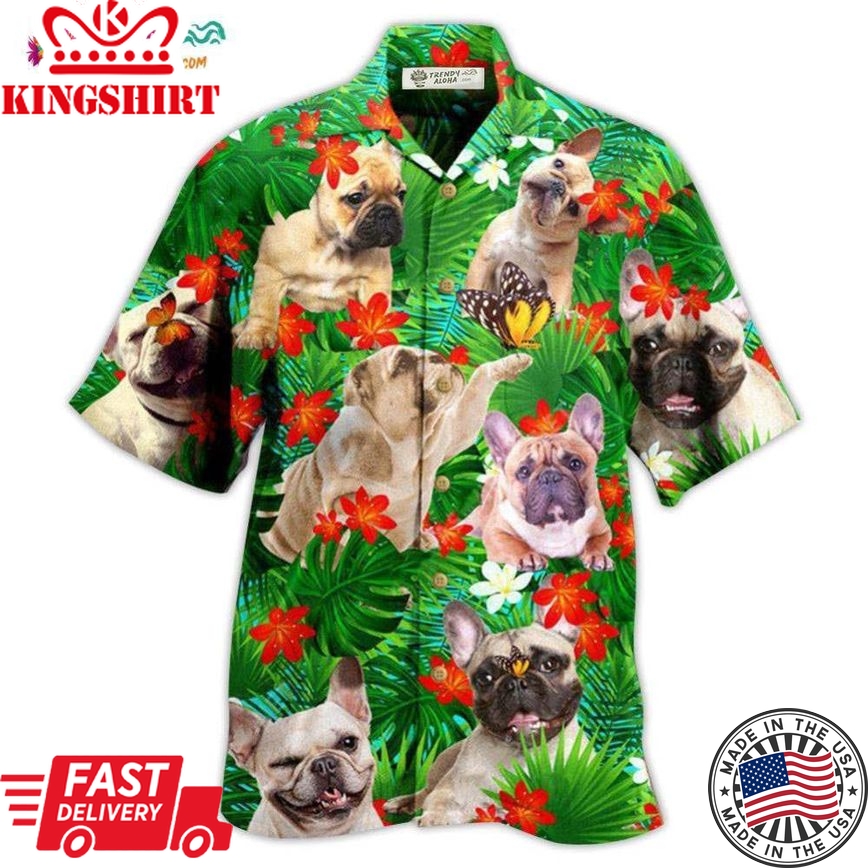 French Bulldog And Blooming Tropical Flowers Hawaiian Shirt