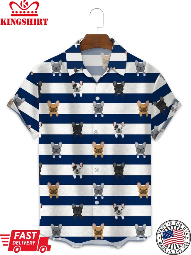 French Bulldog Blue Stripes Trendy Hawaiian Shirt