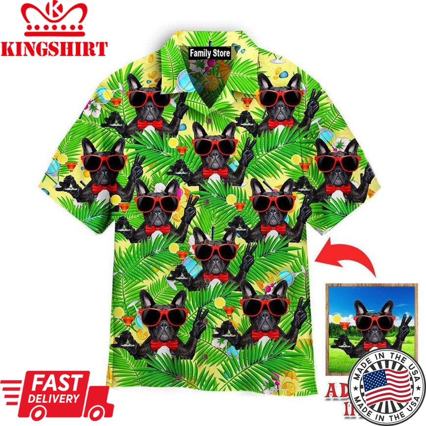 French Bulldog Holding Martini Cocktail Custom Hawaiian Shirt