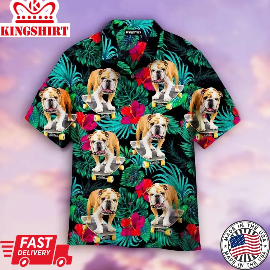 French Bulldog On Skateboard Floral Trendy Hawaiian Shirt For