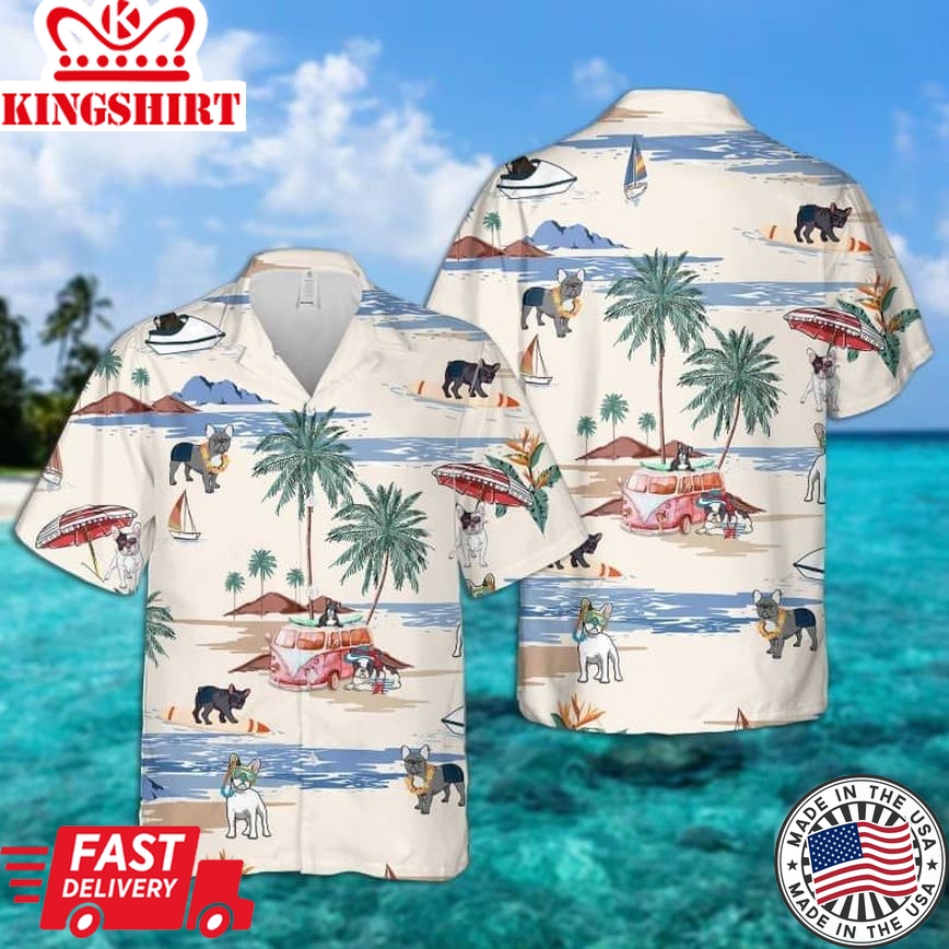 French Bulldog Summer Beach Hawaiian Shirt, Dog Beach Short Sleeve Hawaiian Shirt