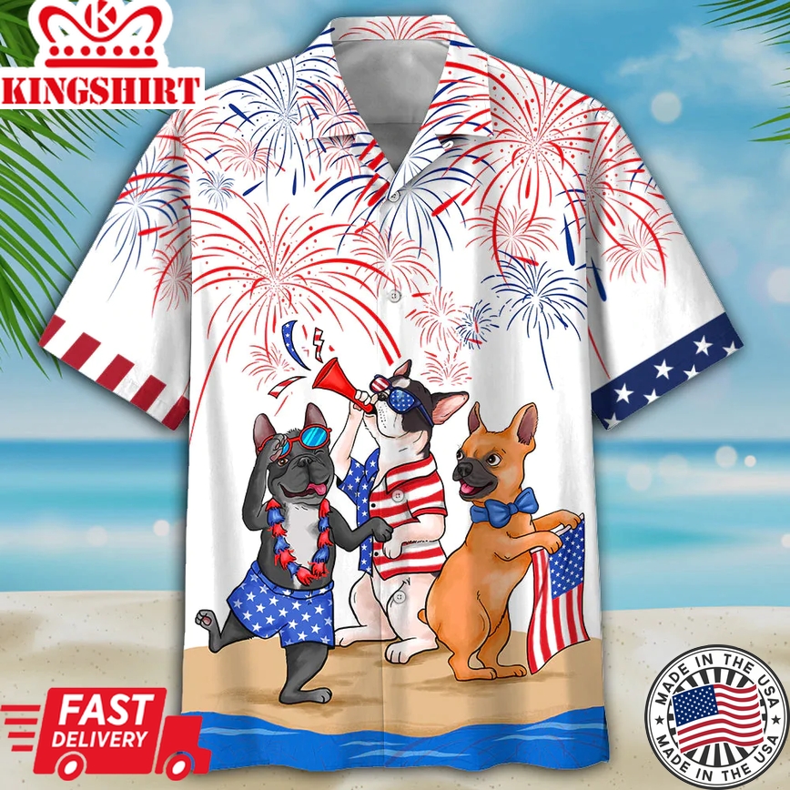 French Bulldog Trendy Hawaiian Shirt, Independence Is Coming, Usa Patriotic Trendy Hawaiian Shirt