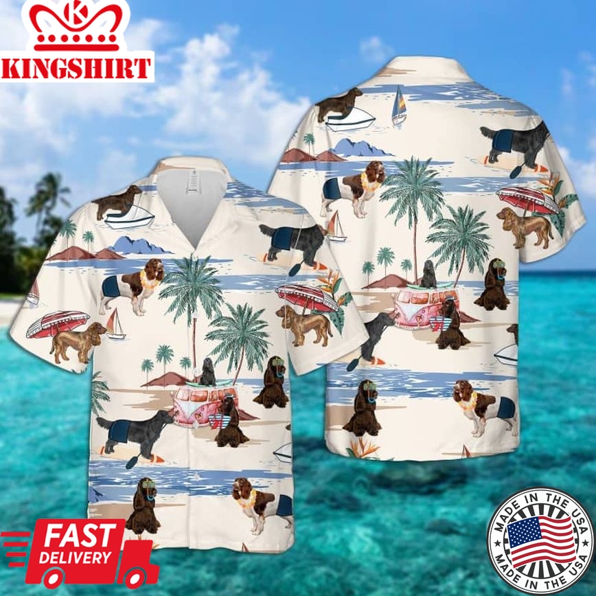 French Spaniel Summer Beach Hawaiian Shirt, Dog Beach Short Sleeve Hawaiian Shirt