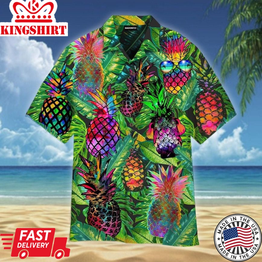 Fresh Fruit Pineapple Peace Life Colorful Trendy Hawaiian Shirt For