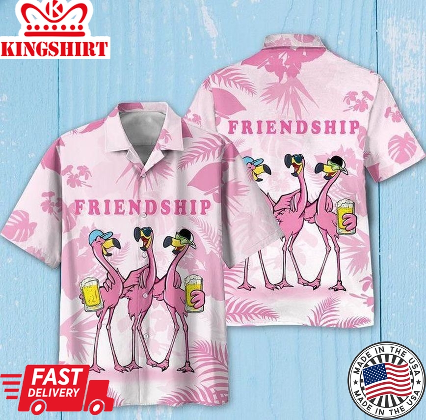 Friendship Flamingos Aloha Trendy Hawaiian Shirts, Flamingo Hawaii Shirt, Aloha Shirt For Men, Funny Flamingo Beach Shirt