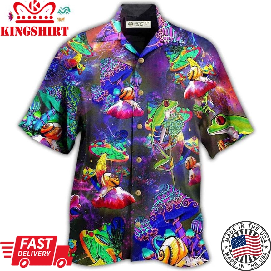 Frog Colorful Galaxy Mushroom Hawaiian Shirt