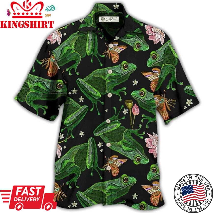 Frog Green Frog Black Style Hawaiian Shirt