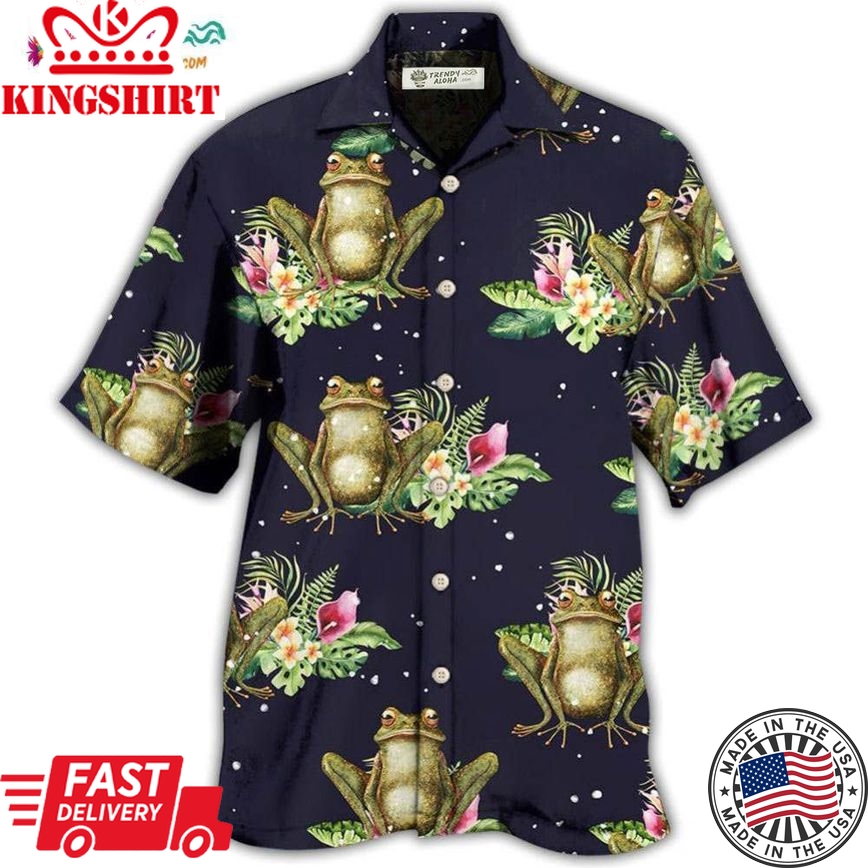 Frog Tropical Floral With Dark Background Hawaiian Shirt