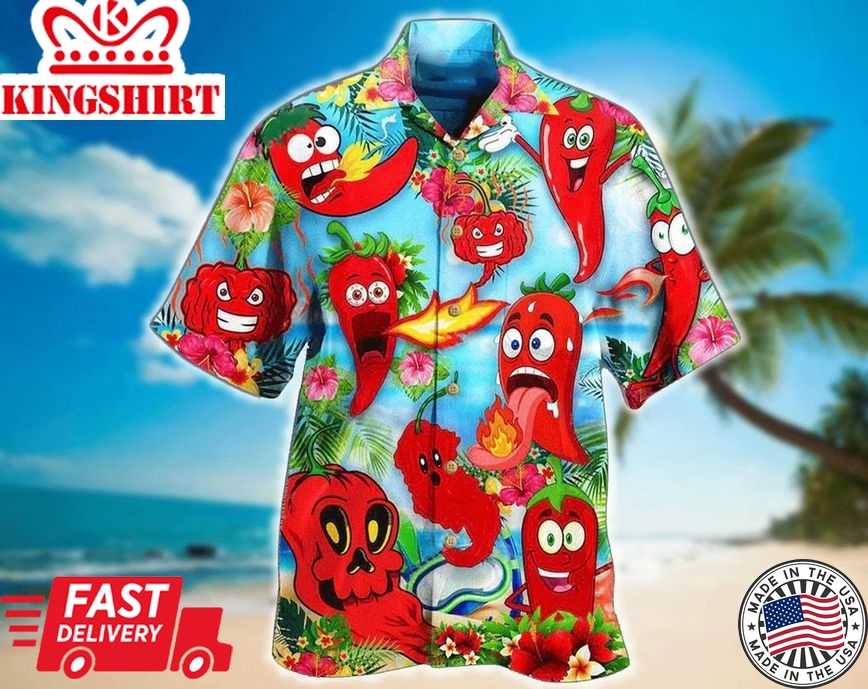 Fruit Chili Funny Chili Peppers Trendy Hawaiian Shirt, Aloha Short Sleeve Button Down, Gift For Family, Hawaiian Set Gift, Funny Trendy Hawaiian Shirt.