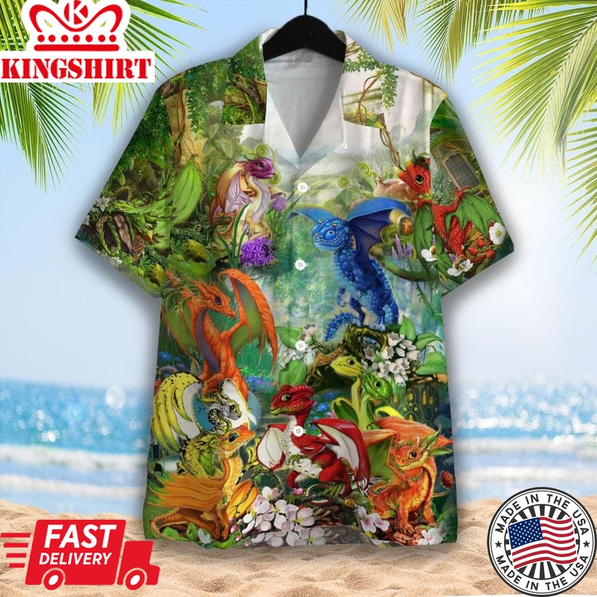 Fruit Dragons In The Mushrooms Forest Hippie Trendy Hawaiian Shirt