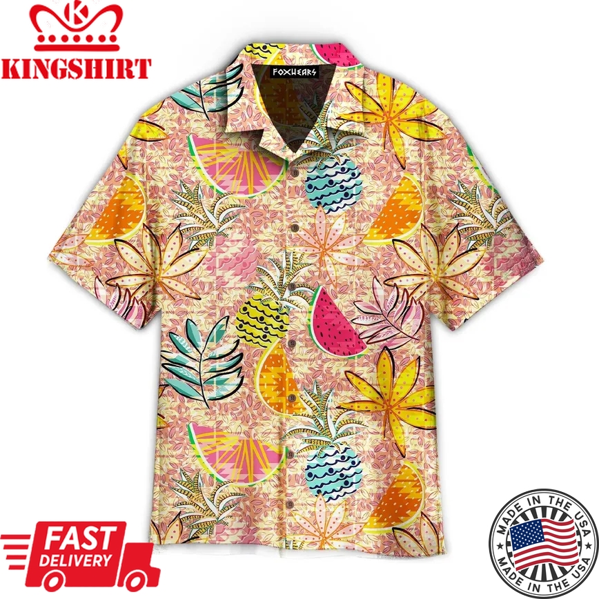 Fruits And Leaves Tropical Pattern Trendy Hawaiian Shirt For Aloha Shirt