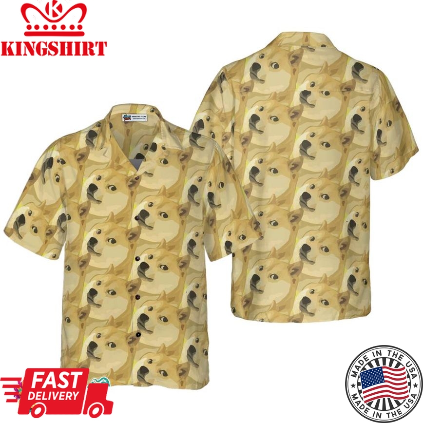 Full Face Doge Pattern Dogecoin Hawaiian Shirt