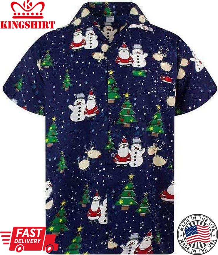 Funky Santa And Snowman Christmas Trendy Hawaiian Shirt