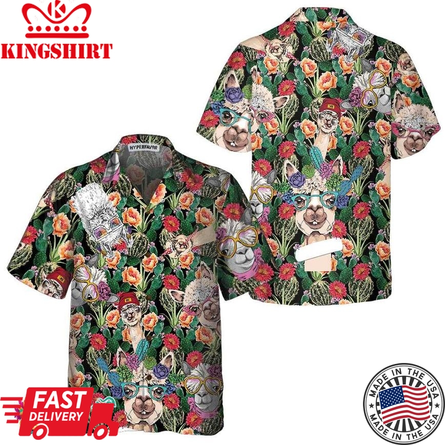 Funny Alpaca With Cactus Hawaiian Shirt, Tropical Alpaca Shirt For Men & Women