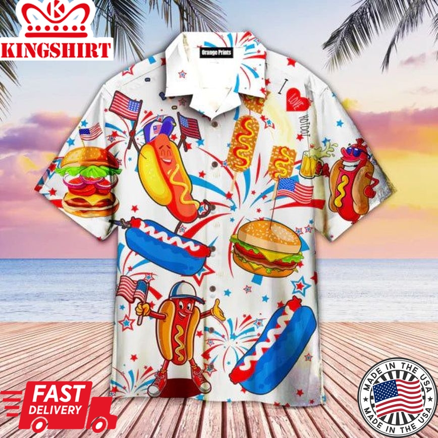 Funny American Hot Dog 4Th Of July Independence Day Hawaiian Shirt