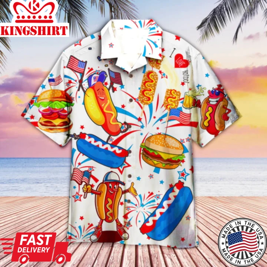 Funny American Hot Dog 4Th Of July Independence Day Trendy Hawaiian Shirt For Men And Women, Hot Dog Trendy Hawaiian Shirt