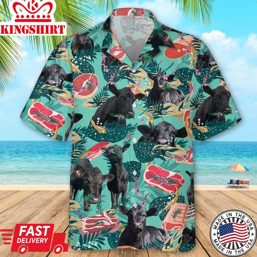 Funny Angus Cattle Beef Hawaiian Shirt - Cattle Beach Shirt