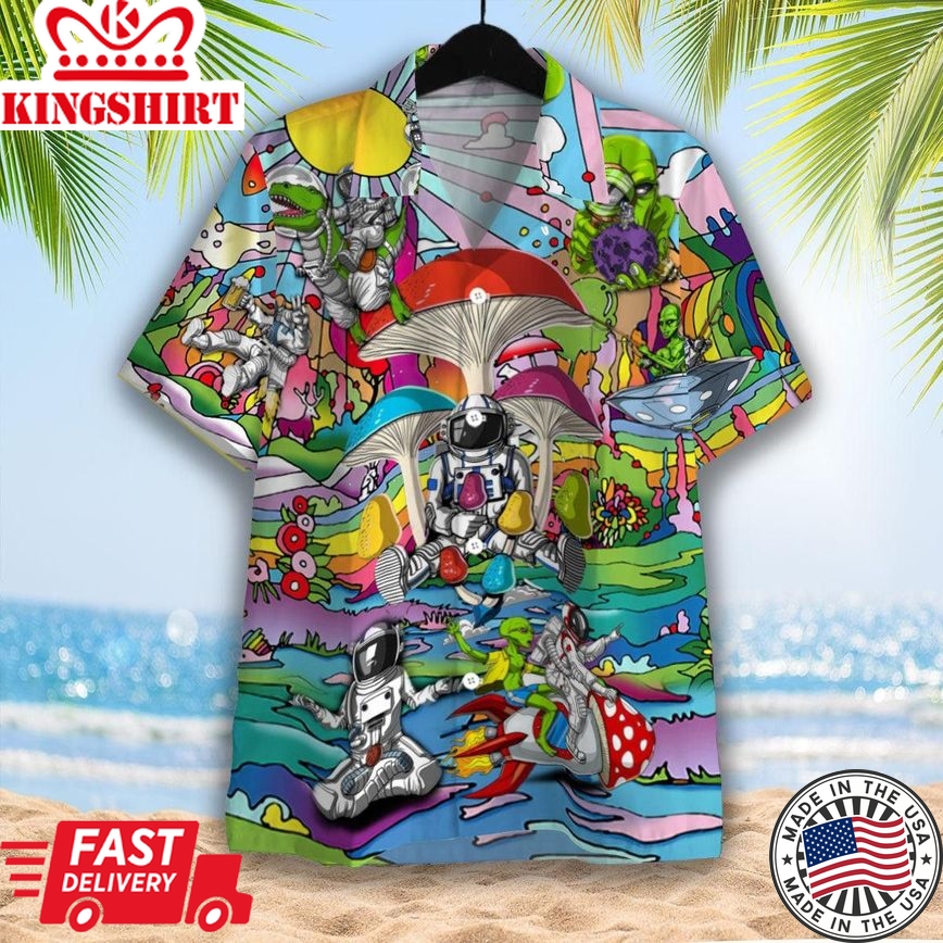 Funny Astronaut Are Playing With Alien Hippie Trendy Hawaiian Shirt