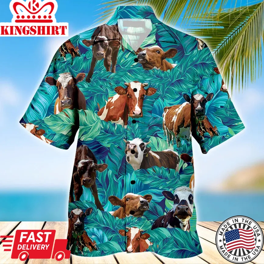 Funny Ayrshire Cow Beach Shirts, Cow Trendy Hawaiian Shirt For Summer Gifts