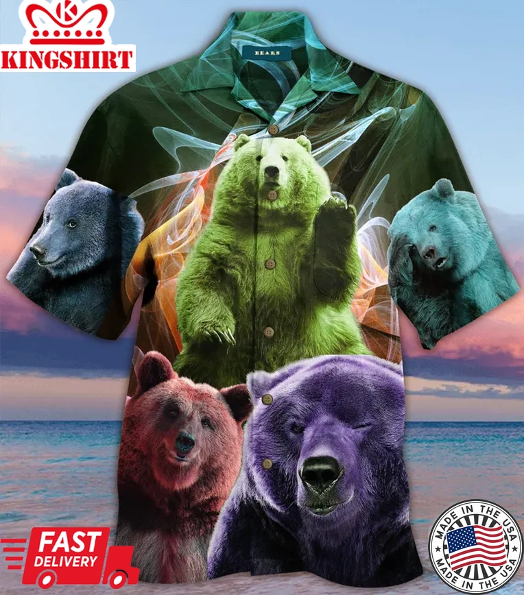 Funny Bear Colorful Pattern Trendy Hawaiian Shirt 3D Summer Gifts