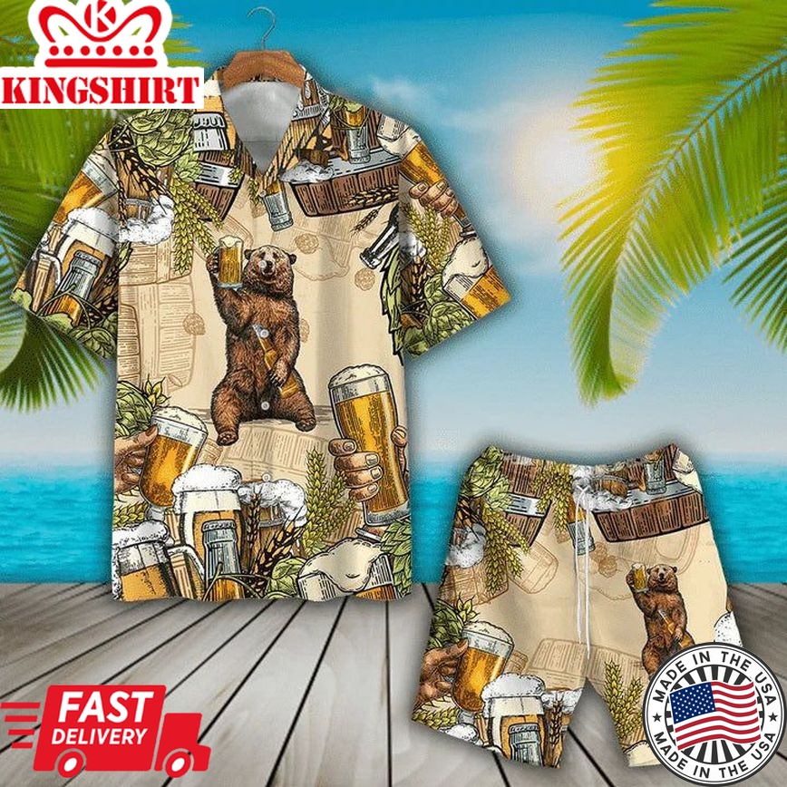 Funny Bear With Beer Party Hawaiian Shirt, Bear Drinking Beer Summer Hawaiian Shirt