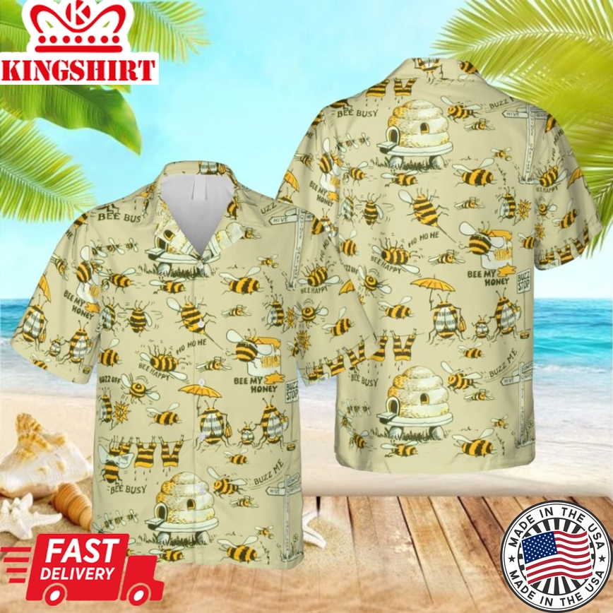 Funny Bee Icon Hawaiian T-Shirt, Vintage Shirt For Men