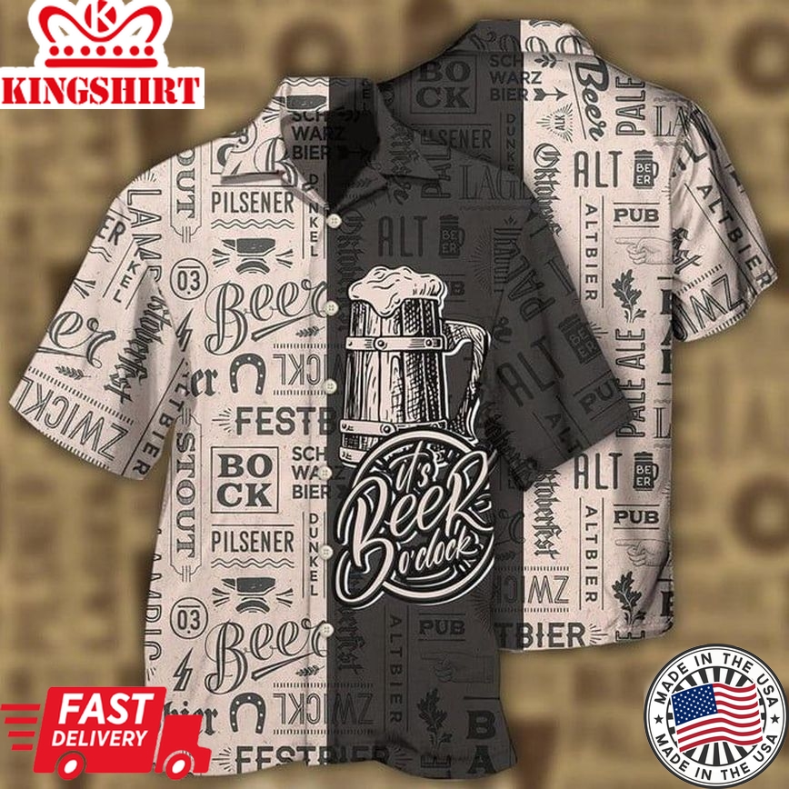 Funny Beer Trendy Hawaiian Shirt Men Women It Is Beer O'Clock, Trendy Hawaiian Shirt