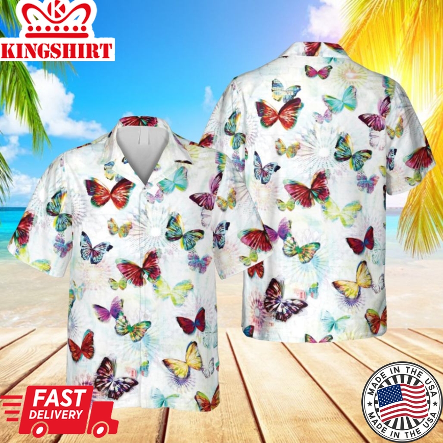 Funny Butterfly White Hawaii Shirt, Summer Outfit