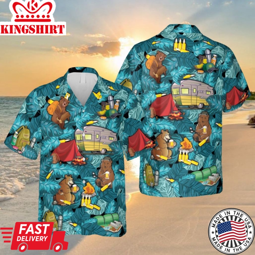 Funny Camping Trendy Hawaiian Shirt, Bear Camper T-Shirt