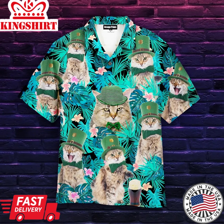 Funny Cat Happy Irish St. Patrick's Day Trendy Hawaiian Shirt For